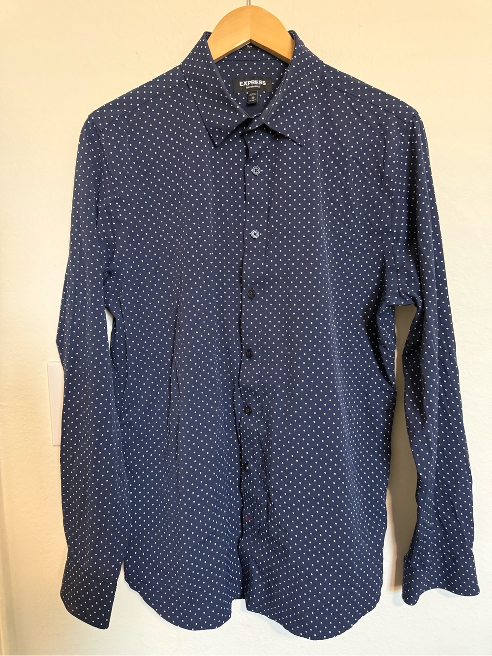 Express Men’s Navy Blue Microdot Button-Up Shirt